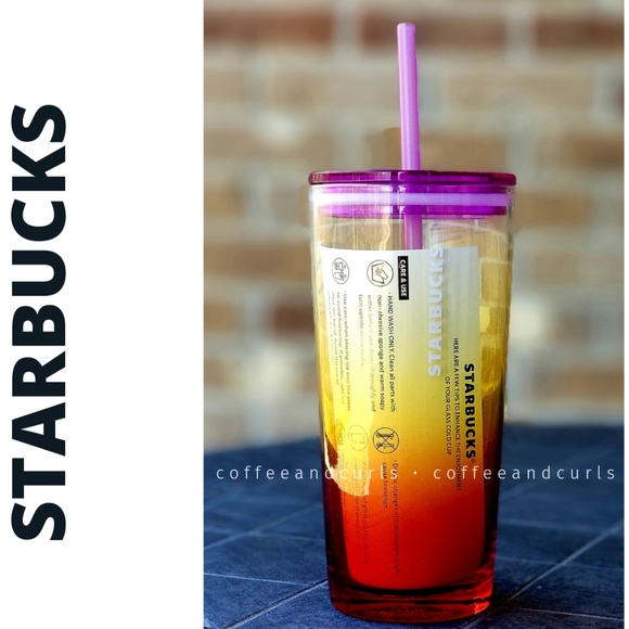 Starbucks Ombre Orange Transparent Glass Cold Cup Purple Lid Tumbler 18oz NWT - Picture 1 of 6